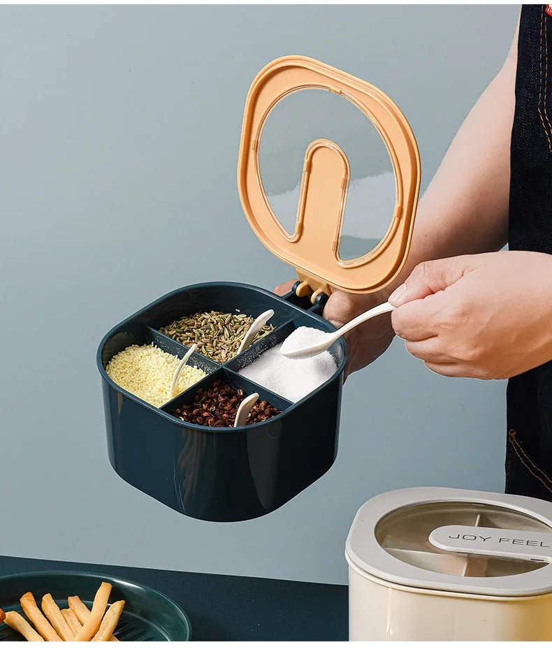 Description Picture 3 of itemPlastic Four - style Materials Seasoning Pot with A Cover, Kitchen Multi - style Materials Box with Spoon Set, Salt Pot