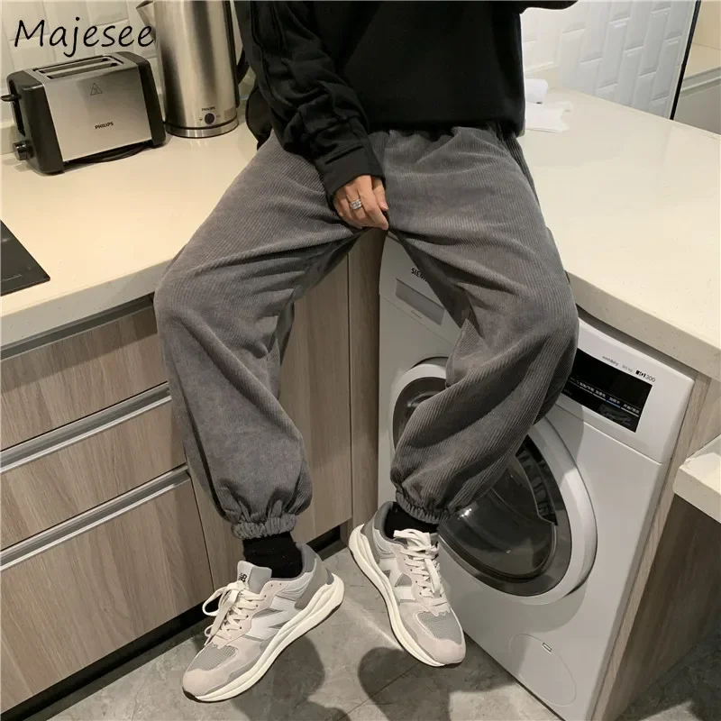 

Men Corduroy Casual Pants Fashion Spring Autumn Chic Solid Color Streetwear All-match Ankle-tied Harem Trousers Loose Trendy