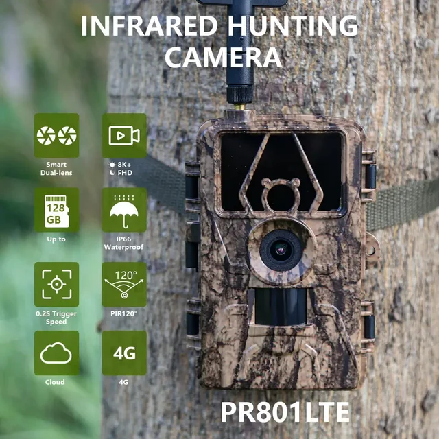 Pr801 4G Network Observation Hunting Camera House Safety Outdoor IP66 Waterproof Infrared Trigger Photo Video Recorder WiFi APP 2