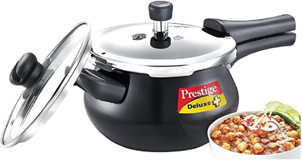

Plus Hard Anodised Handi Pressure Cooker With Stainless Steel Lid 3.0 Liters and Glass lid, medium (20144) Cooking accessories H