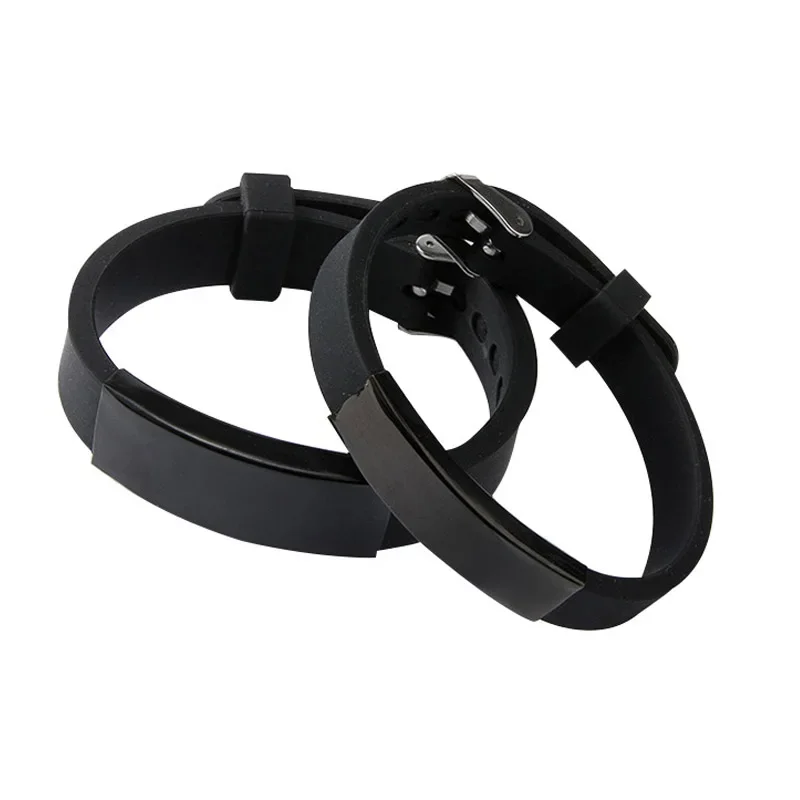 Silicone Wristband Power Energy Wristbands Fashion Black Silicone Bands Bracelets Punk Jewelry Men Bracelet Stainless Steel Cuff Bangle