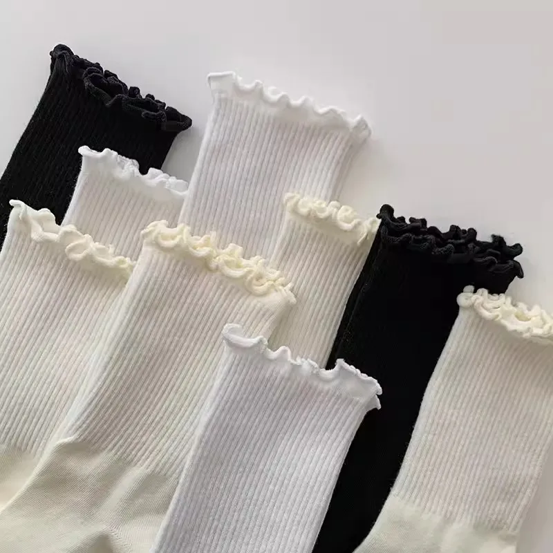 Cotton ruffle ankle socks 1/3/5pairs women Lolita cute Kawaii Korean girl spring middle tube Japanese sox