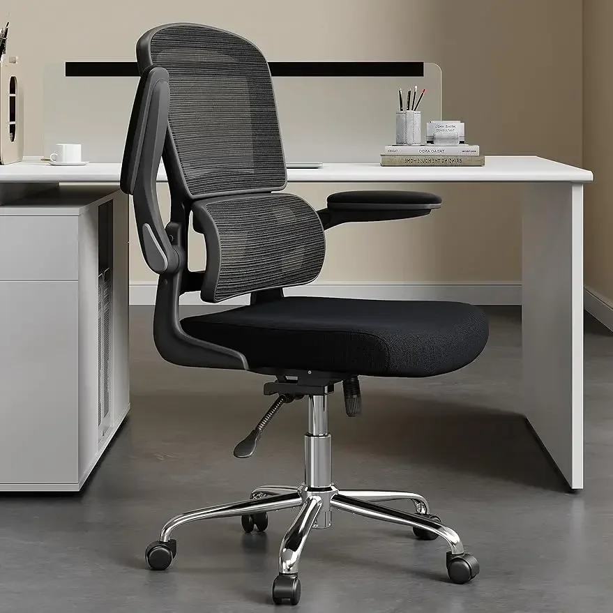 

Computer Chair with a Double Lumbar Support and Flip-up Arms, Home Office Desk Chair with 90°-130° Tilt Function