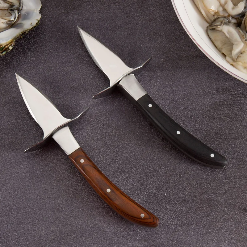 Colorful Wooden Handle Oyster Knife Stainless Steel Tea Knife Oyster Scallop Seafood Tools Leather Sheath seafood opener,oyster knife