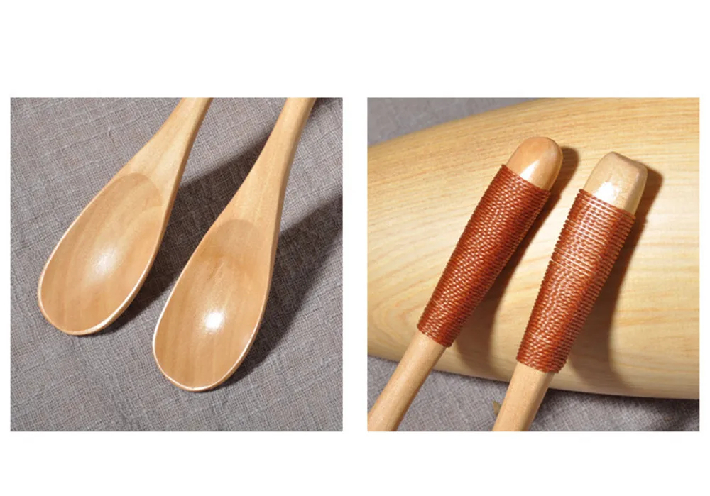 Small Scrub Brush Wooden Spoon Fork Kitchen Cooking Utensil Tools Soup-Teaspoon Tableware