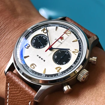 Reloj de pulsera mecánico para hombre, cronógrafo de piloto de titanio 1963, Seagull ST19, con viento a mano, reloj militar de cristal de zafiro de 40mm 3