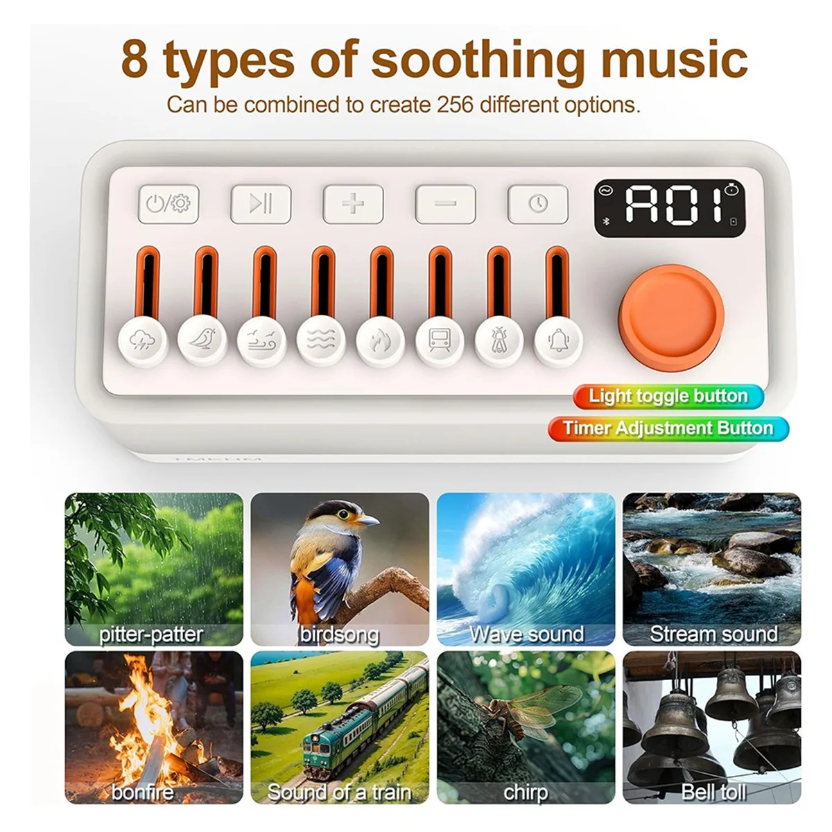 BOFO White Noise Sleep Sound Machine with 8 Nature Sounds, Portable Bluetooth Speaker, 12 Colors Night Lights
