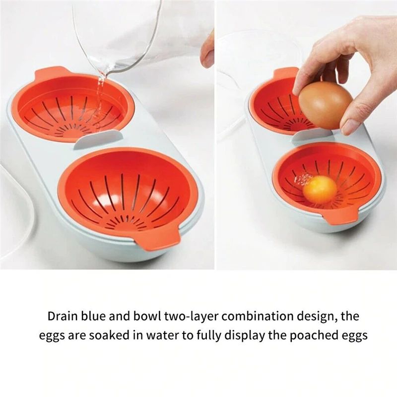 

2 Set Draining Egg Boiler Food Grade Cookware Cup Egg Poacher Steamed Egg Set Microwave Double Layer Egg Ovens Cooking Tools