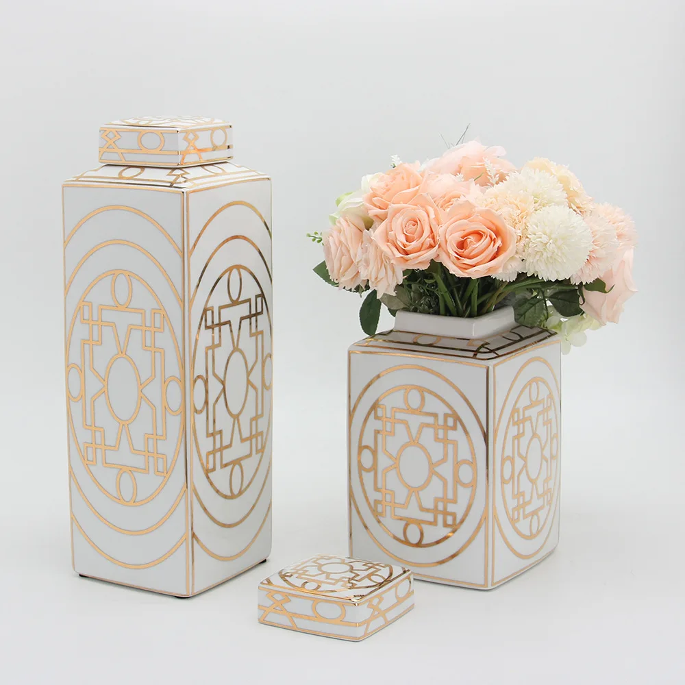 Gold Grain Ceramic Cylinder Tank Airtight Storage Jar General Jar Vase Tissue Box Ceramic Handicraft Ornaments Vintage Bottle 4