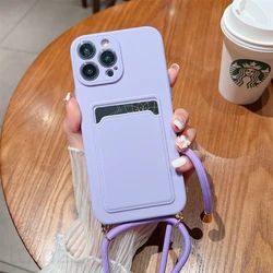 Stylish Wallet Crossbody Lanyard Strap Phone Case with Card Holder for iPhone 14 (Purple)