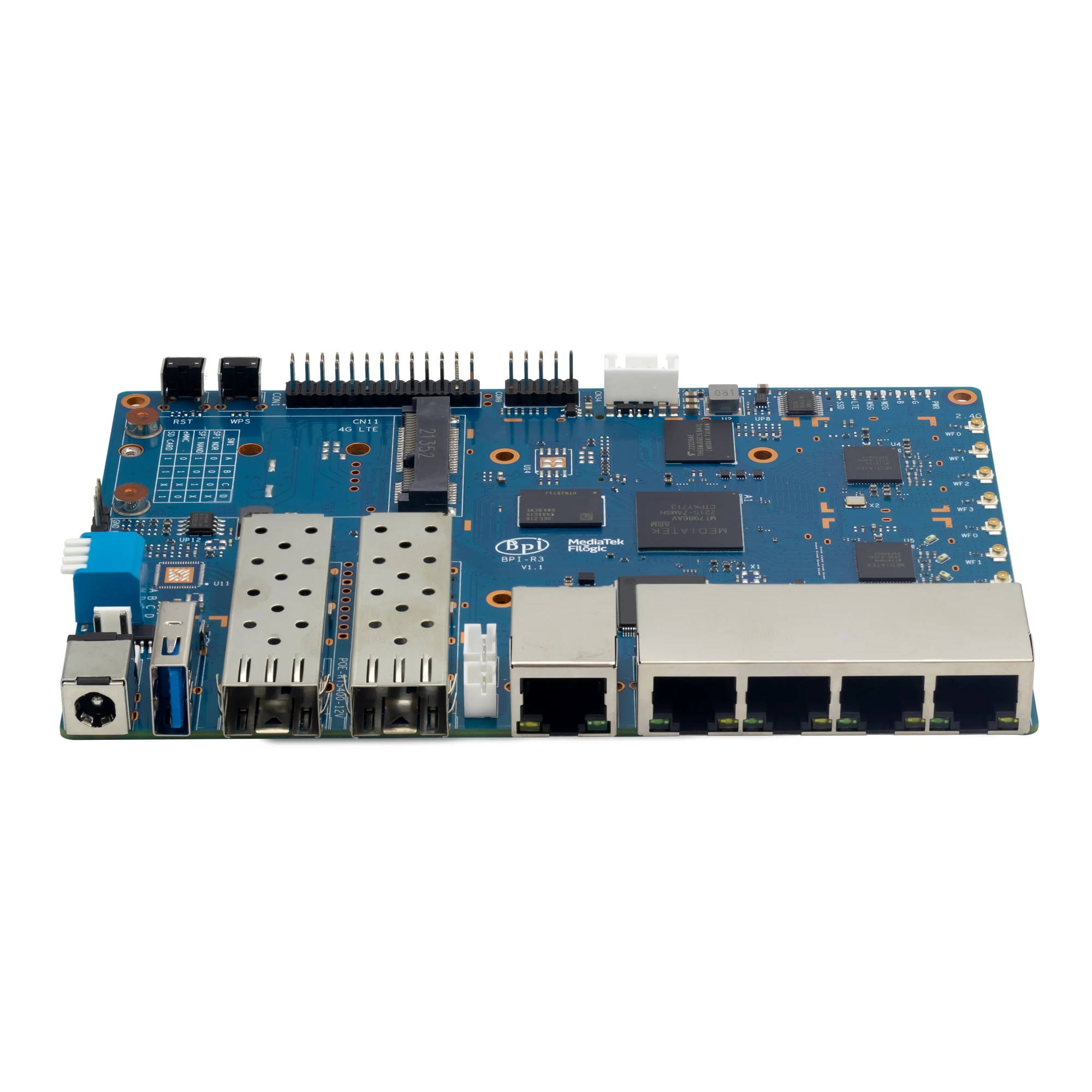 ٳ  BPI-R3 MediaTek  Ʈ  , MT7986 ARM A53 + 2G DDR4 RAM 8G EMMC 2 SFP  6 6E 2.4G 2.5G 5G Openwrt