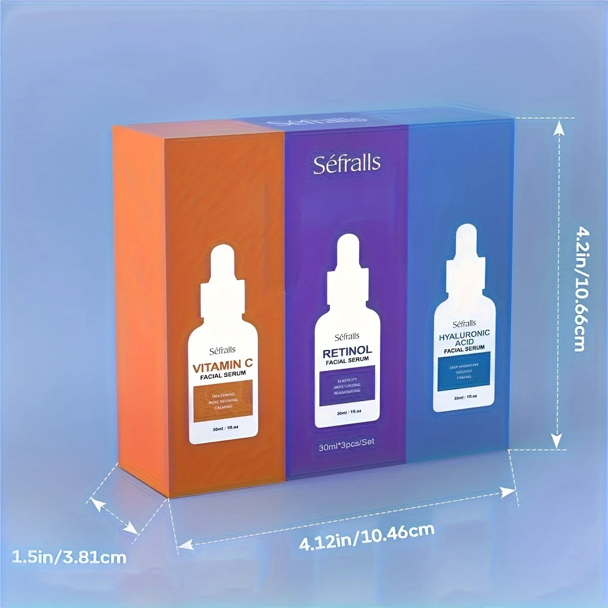 Séfralls-Coffret Essence VC à l'Acide Hyaluronique, Sérum à la Vitamine C, Vitamine-A et à l'Acide Hyaluronique pour l'Luminosité, Raffermissant, 30ml x 3 Pièces – Image 6