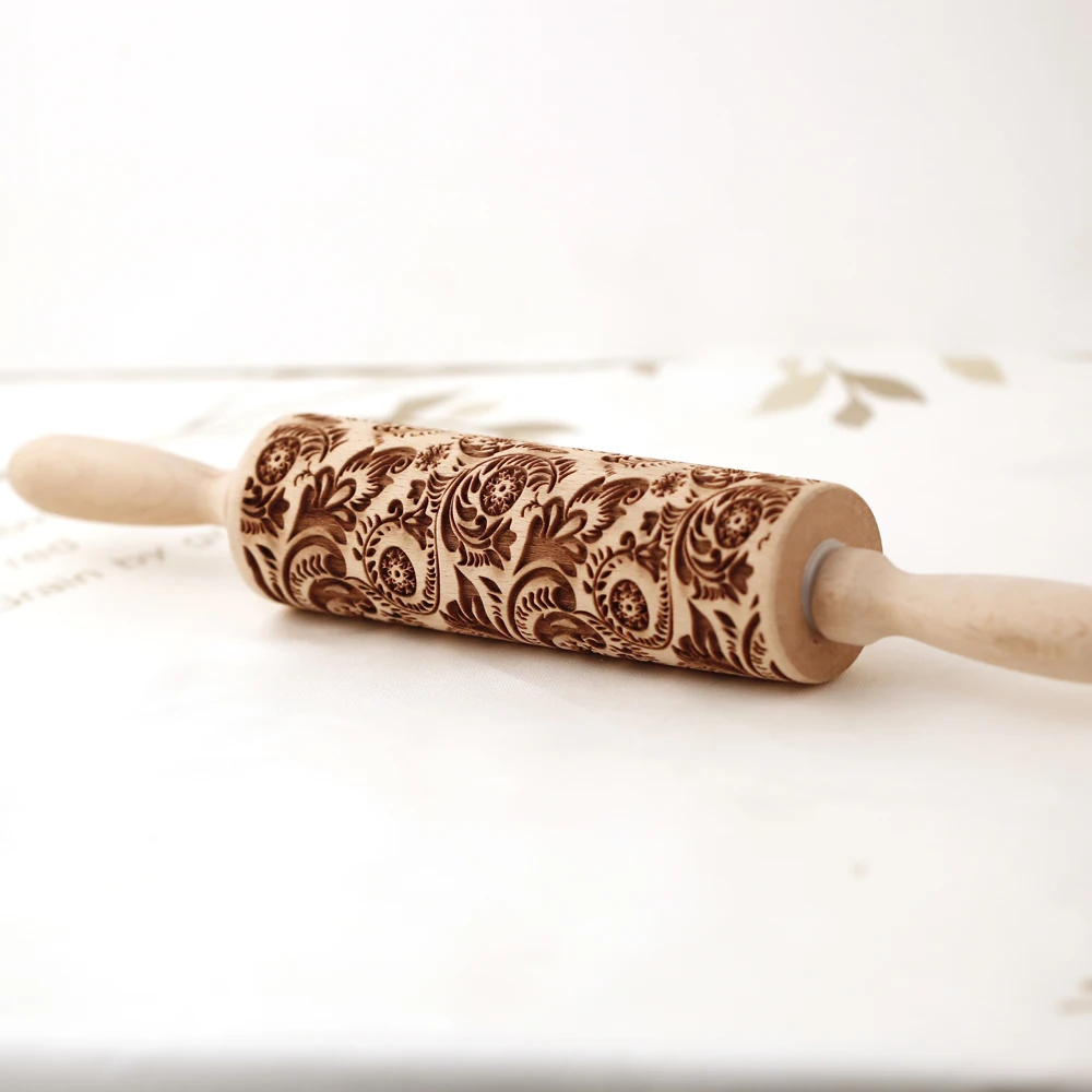 35X4.5CM European Retro Flower Window Grilles Deep Engraved Wooden Embossed Cookies Rolling Pin for Baking 3D Mold ZM006 rolling pin dough roller