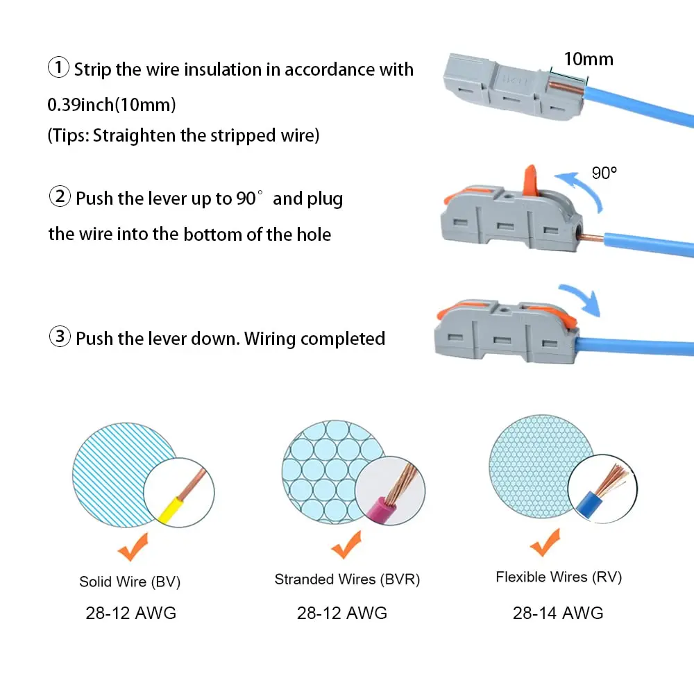 Wire Connectors Terminal Connector Electrical Connectors Plug Wire Splitter Soldering Terminal 34/50pcs Lever Wire Connector for Quick Connection 28-12 AWG 1-to-1 In-line Wire Connector Compact Splice Insulated Terminal