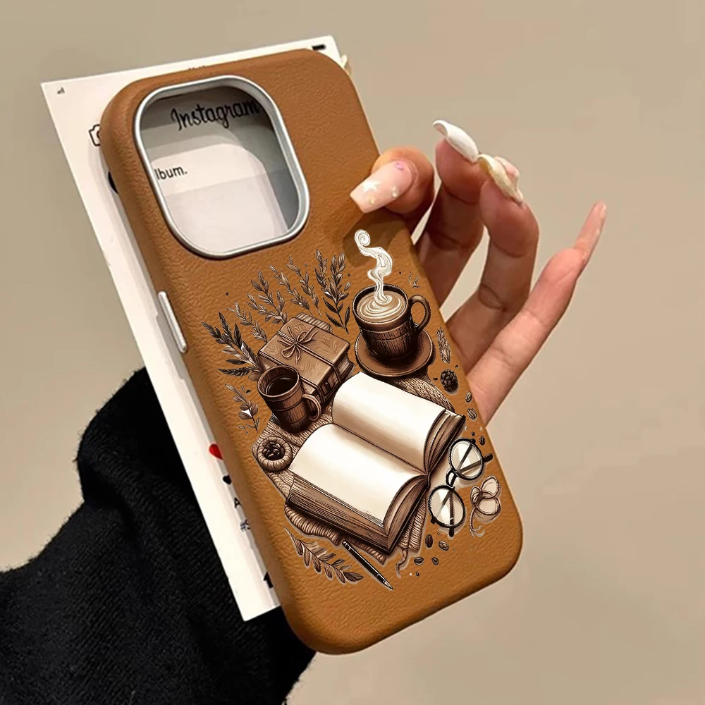 Vintage Lichee Pattern Coffee Books Phone Case with Air Bumper Cover