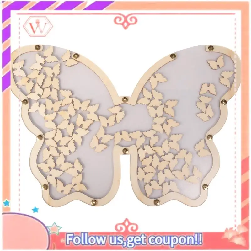 1 PCS DIY White Wedding Guest Book With Small Butterflys Rustic Guest Book Alternative Wedding Signs