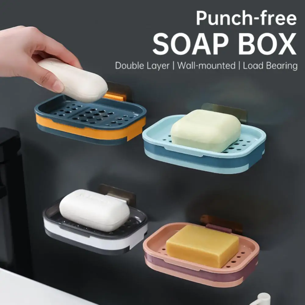 Double Layers Soap Box Drain Soap Holder Bathroom Accessories Suction Cup Soap Dish Tray Soap Dish For Bathroom Soap Container