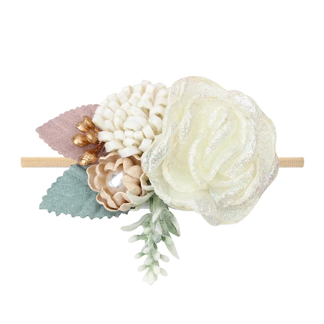 Pearl Lace Artificial Flower Headband Newborn Headband for Baby Girl Handmade Hairband Hair Accessories резинки для волос детям 29