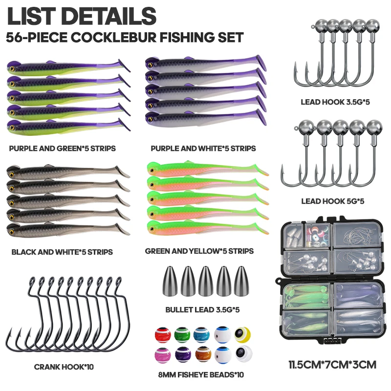 taiyu 56pcs/set fishing lures kit for freshwater/saltwater soft lures pro gear tackle box fishing tackle with fishing accessorie 3 TAIYU 56pcs/Set Fishing Lures Kit For Freshwater/Saltwater Soft Lures Pro Gear Tackle Box Fishing Tackle With Fishing Accessorie 3