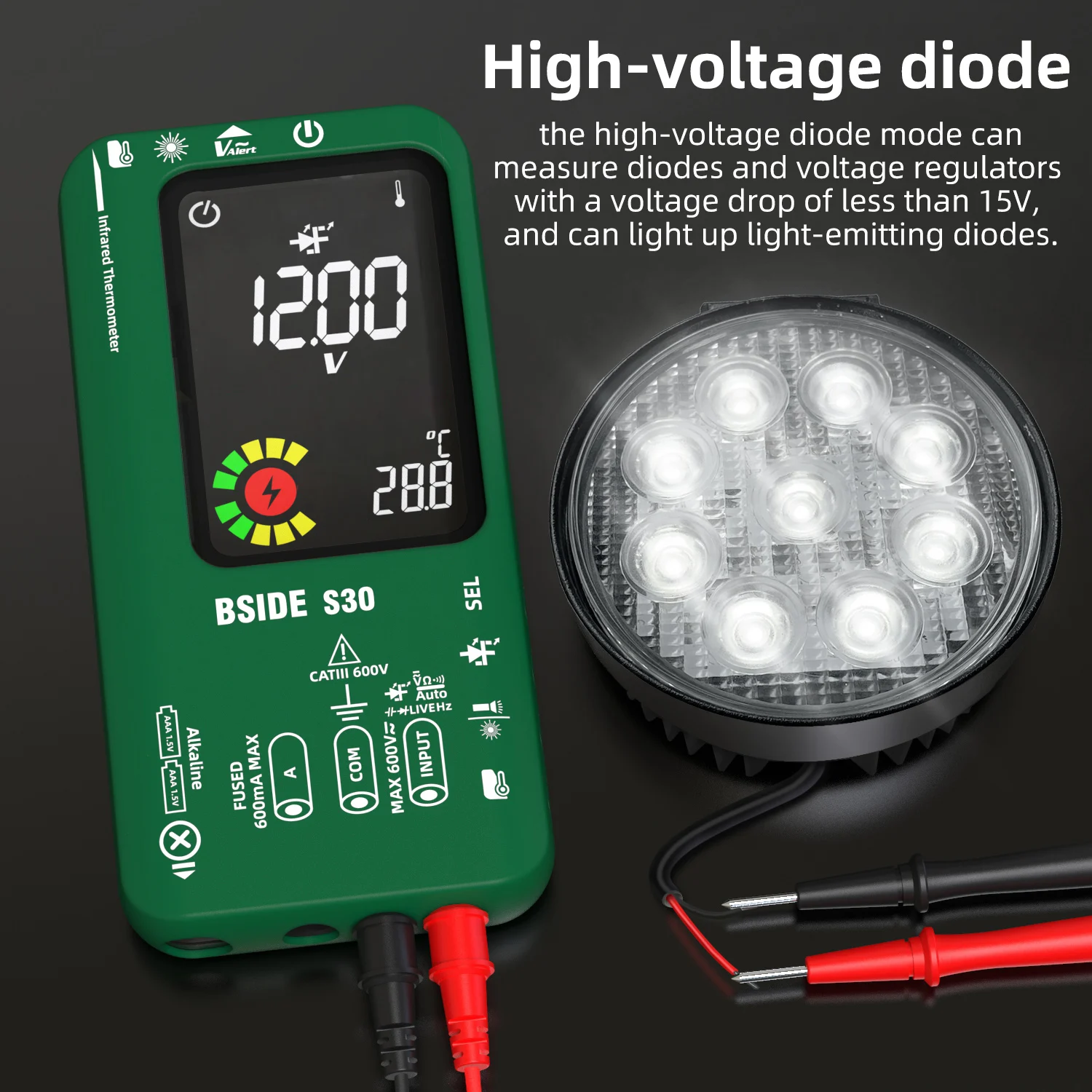 Digital Multimeter BSIDE S30 Smart 15V Diode Infrared Thermometer AC DC Voltage Current Recharge Professional