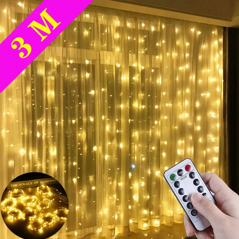 

3X3M 3X1M USB LED Curtain Light Fairy String Lights 8Mode 3X2M Garland For New Year Christmas Outdoor Wedding Home Decor