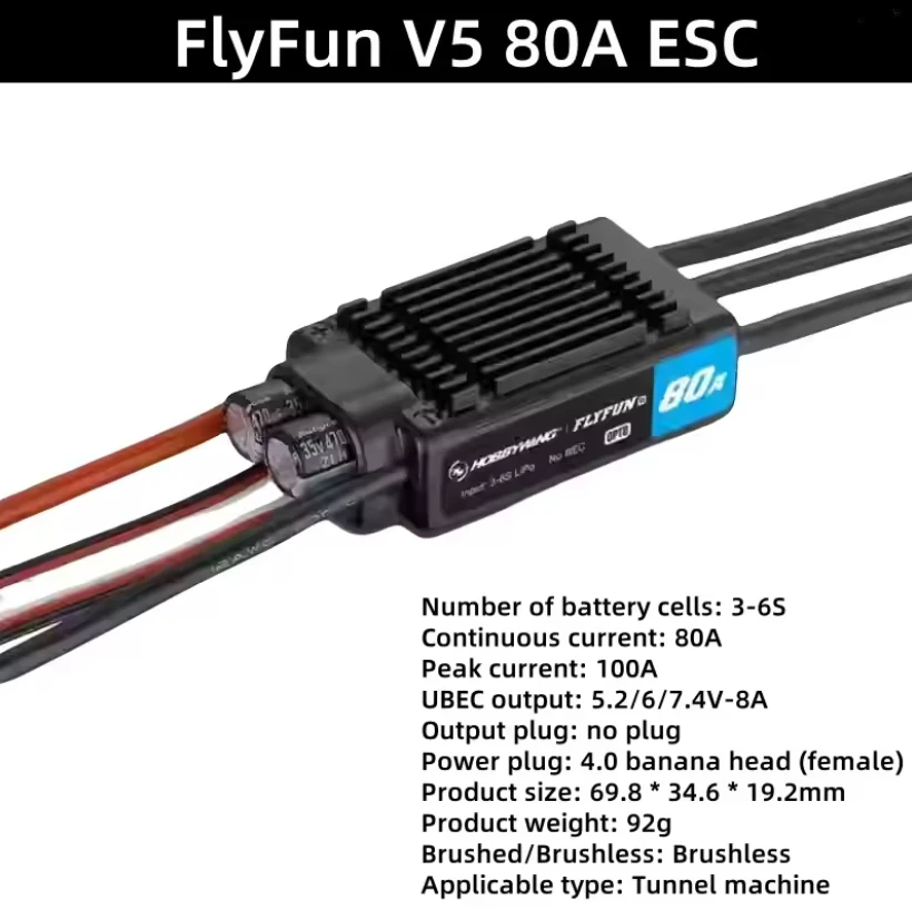 Hobbywing FlyFun-80A V5 ESC 3-6S Lipo pour drone et avion