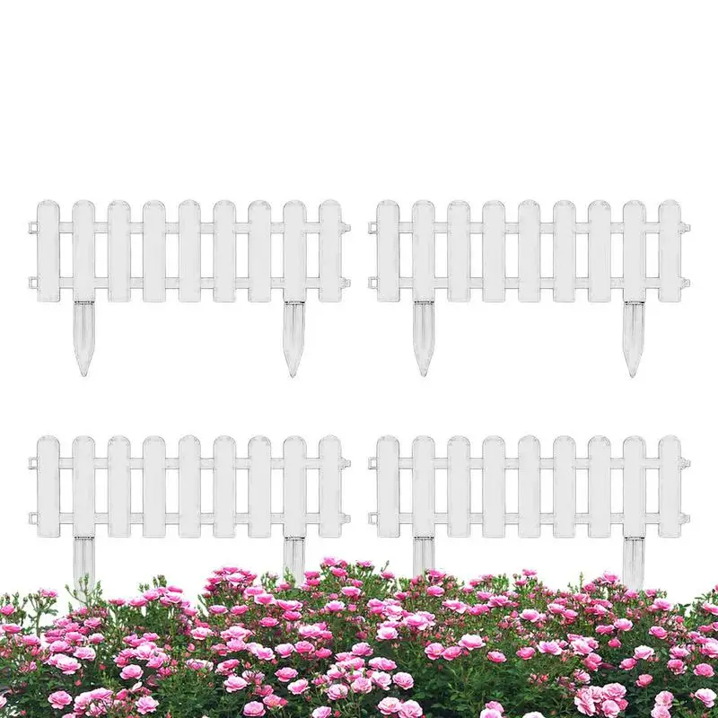 

4Pcs Garden Picket Fence Plastic White Edgings Decorative Landscape Path Panels Outdoor Lawn Protective Guard Patio Edging