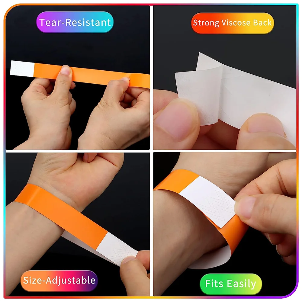 100 Pack Paper Wristbands Events Neon Party Wristbands Colored Waterproof Paper Club Arm Bands paper wristbands