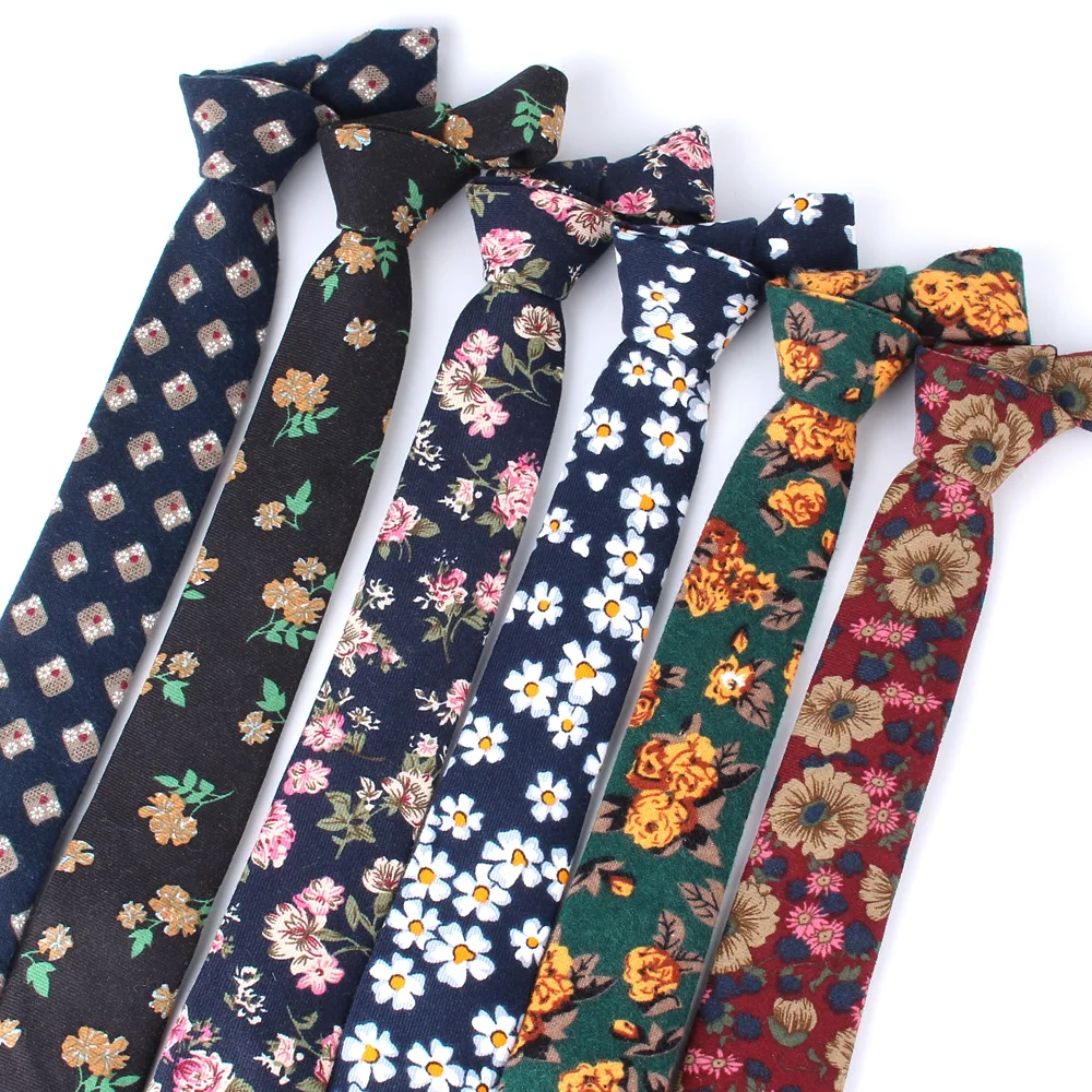 Flower Ties for Men Mens Skinny Tie Floral Printed Cotton Neck Slim Q