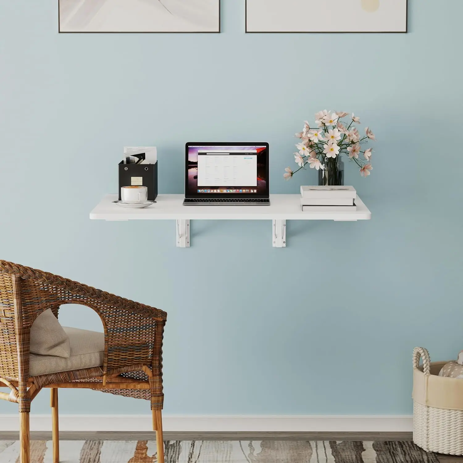 Wall Mounted Folding Desk,Space Saving Drop Leaf Table for Small Spaces,Modern Floating Workbench for Kitchen,Dining,Home Office