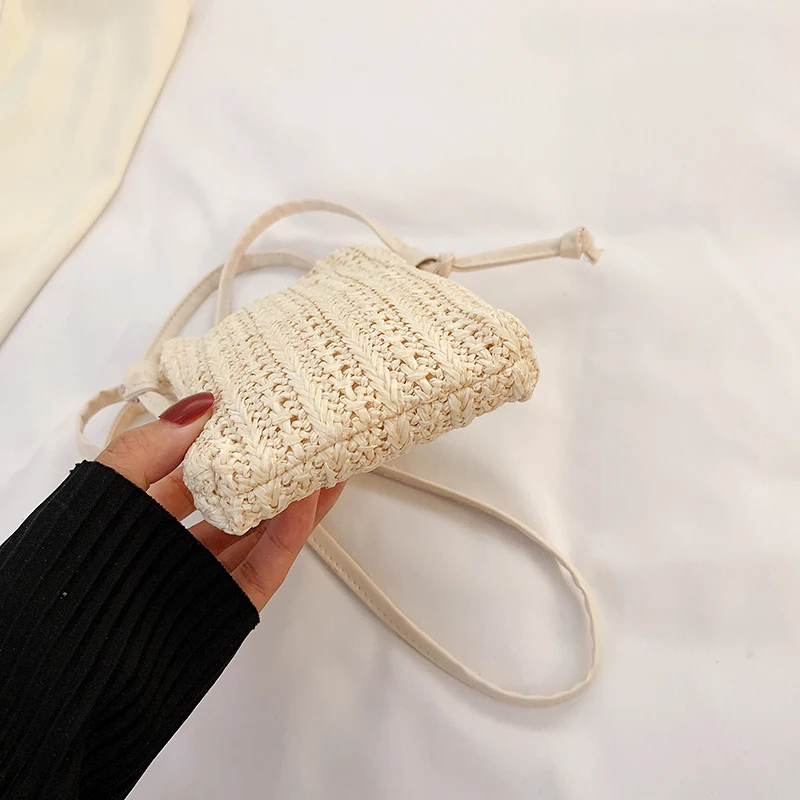 Wallet Women Diagonal Straw Woven Mobile Phone Clutch Bag Ladies Purse Summer Beach Travel Female Mini Purse Card Holder