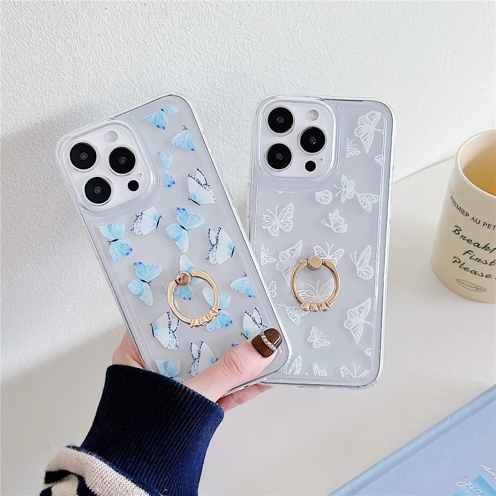 Gradient Butterfly Stand Case für iPhone 15 15Pro 14 12 11 13 Pro Max 14Pro 15Plus Halterung klar stoßfest weich_voghion.com
