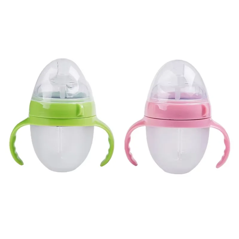 150ml Baby Silicone Milk Feeding Bottle Big Mouth Nipple Pacifier Bottle 5oz Anti Colic Wide Neck Soft Silicone with PP Handle