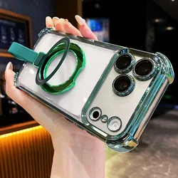 Magnetic Bracket Shockproof Stand Cover with Flash Powder Finish - Xiaomi 14 Pro (Green)
