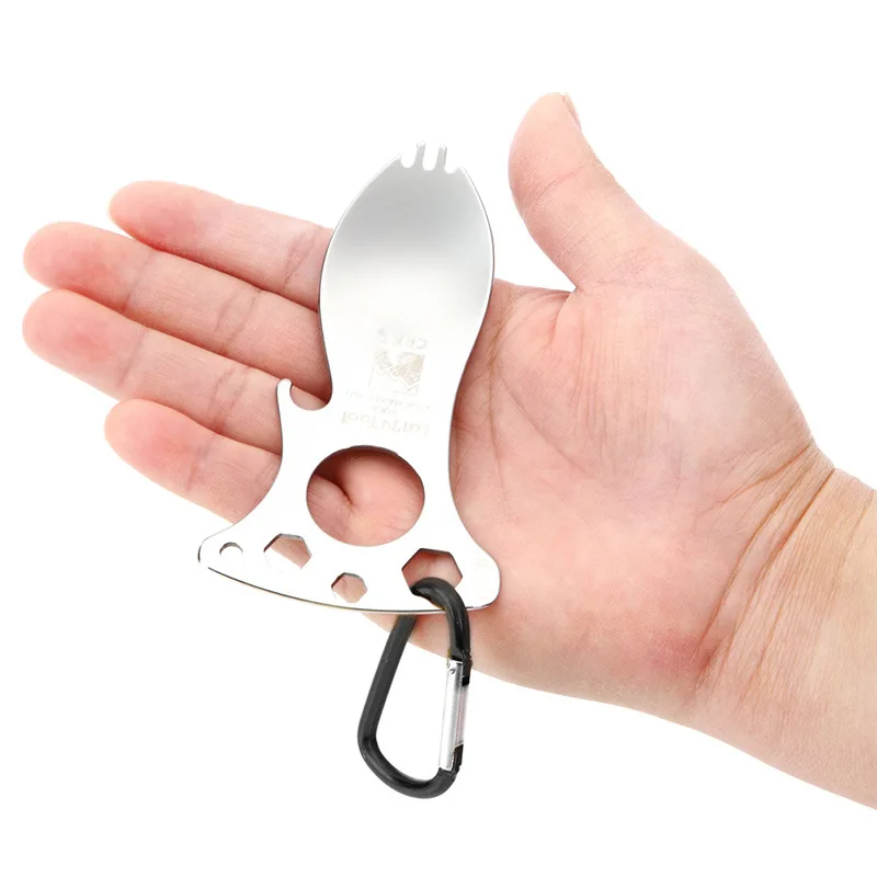 

Multifunctional Tableware Outdoor Equipment Stainless Steel Tool Spoon Fork Carabiner Combination Gift for Friend Bottle Opener