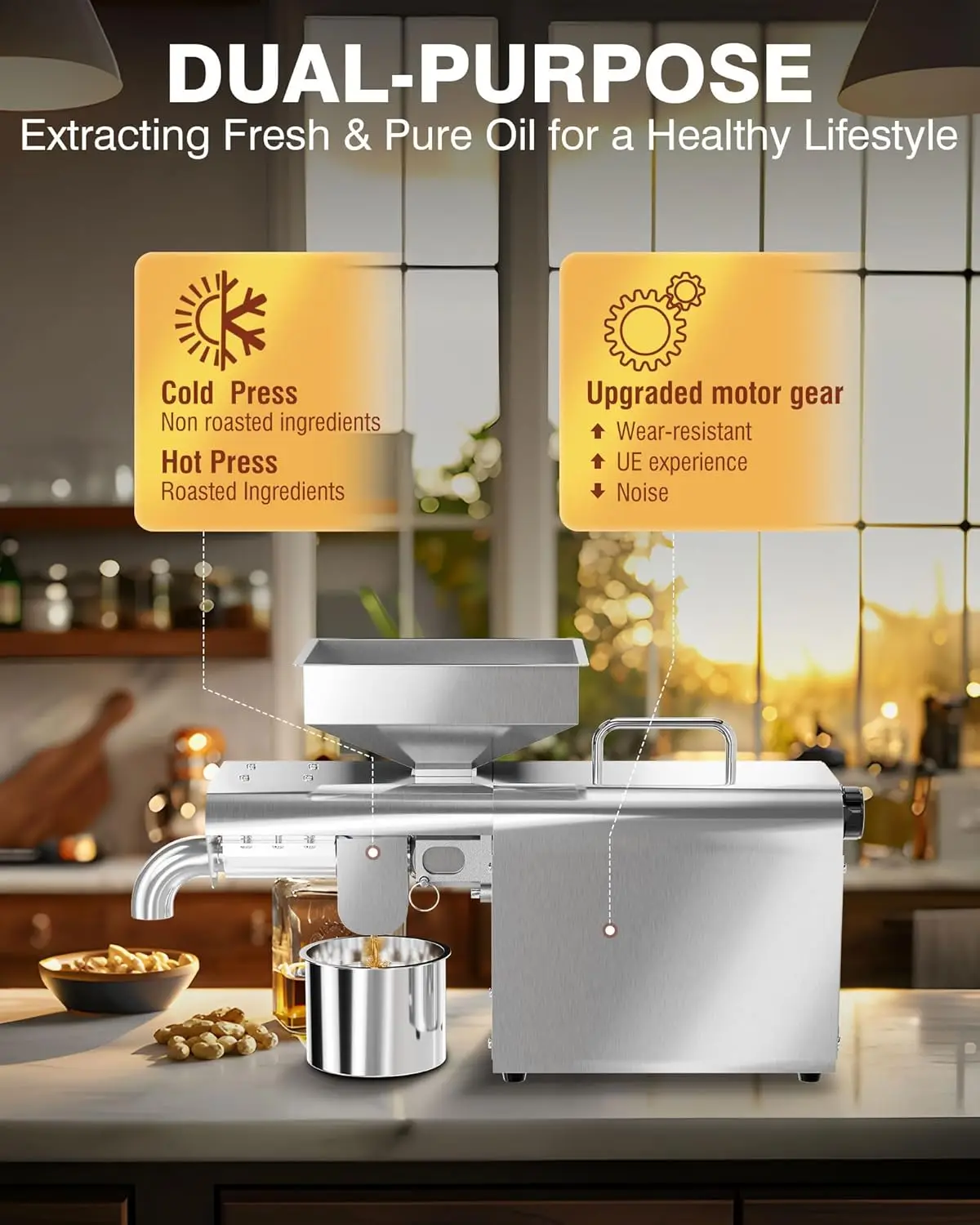 Oil Press Extractor Machine Cold & Hot Press Automatic Electric Oil Maker for Home Commercial 750W Seeds Nuts Oil Expeller 4