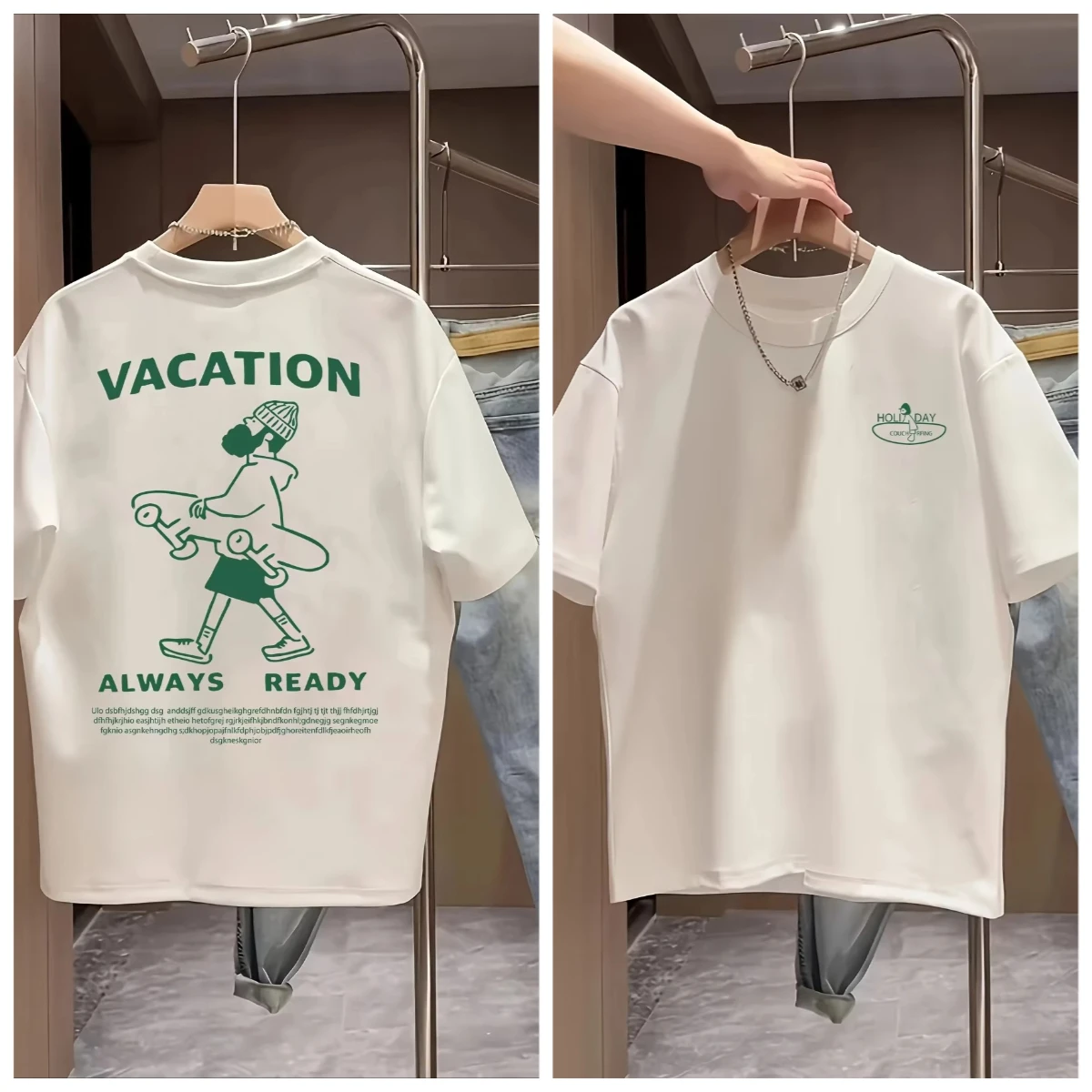 Beach Vibes Skateboard Pattern Unisex T-Shirt – Casual Outdoor Short Sleeve
