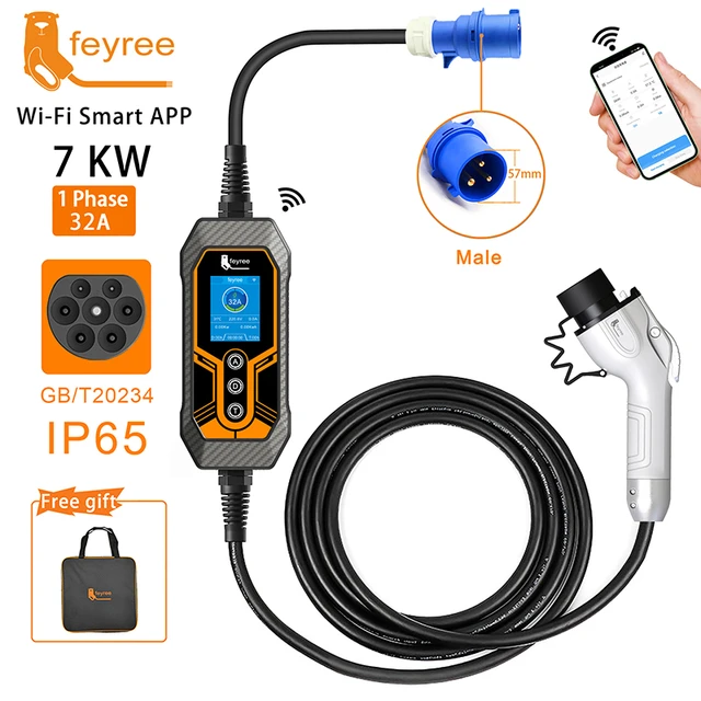 Feyree ev ladegerät 32a 7,6 kw elektro fahrzeug auto ladegerät evse wallbox  11kw 22kw 3phase type2 kabel IEC62196-2 buchse app steuerung - AliExpress