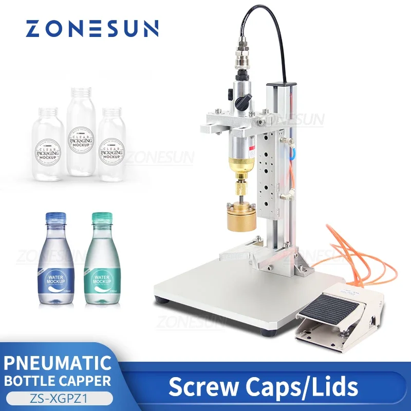 

ZONESUN ZS-XGPZ1 Pneumatic 10-50mm Cap Capping Machine Bottle Screw Lids Tabletop Portable Packaging Small Business