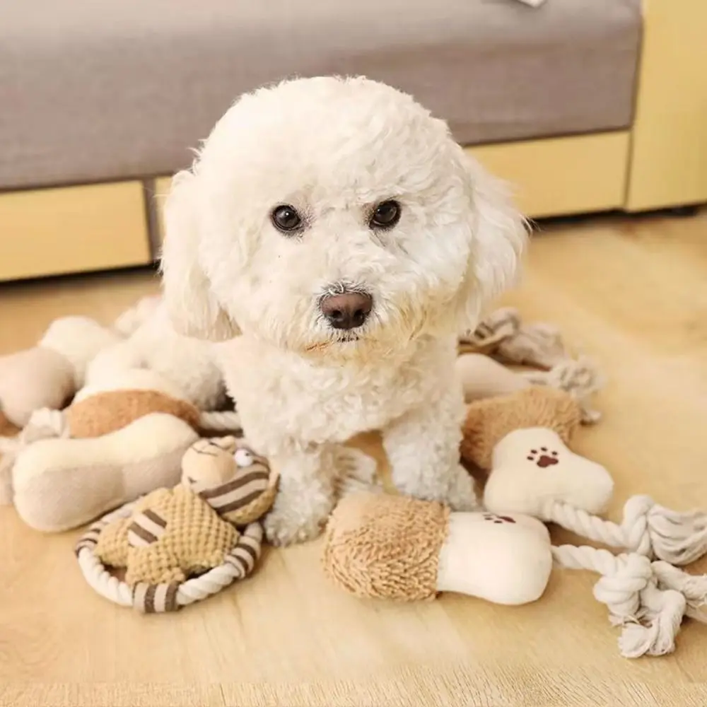 

Wear Resistant Pet Cotton Rope Toy Pig/Dog Shape Bite Resistant Squeaky Dog Toy Dog Plush Chew Toy Puppy Rope Knot Toy