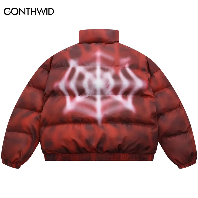 

Hip Hop Padded Parkas Winter Jacket Spider Web Graphic Print Tie Dye Thick Warm Waterproof Parka 2023 Men Harajuku Puffer Parkas