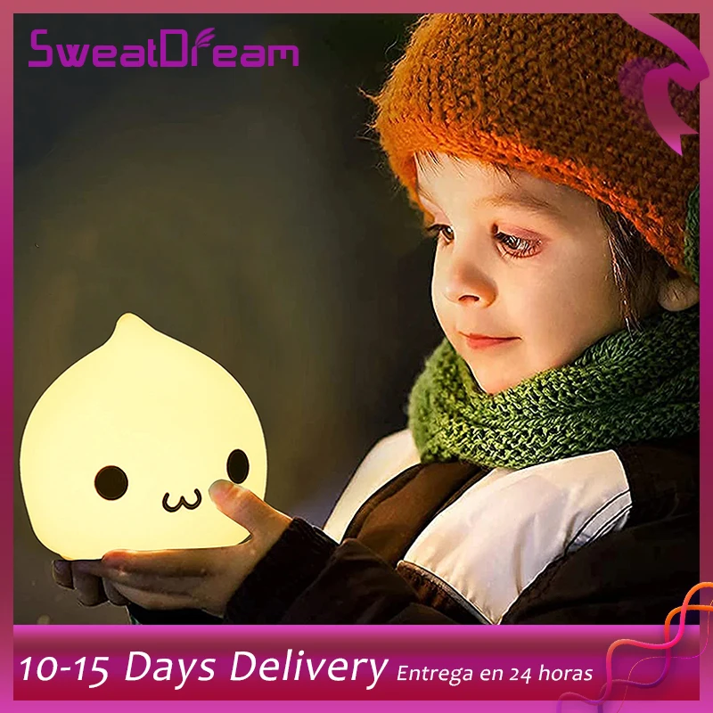 

Cute Water Droplet Glow 7-color Night Light Feeding Light Soft Silicone Baby Sleeping Child Toy Kids for Birthday Present Gift