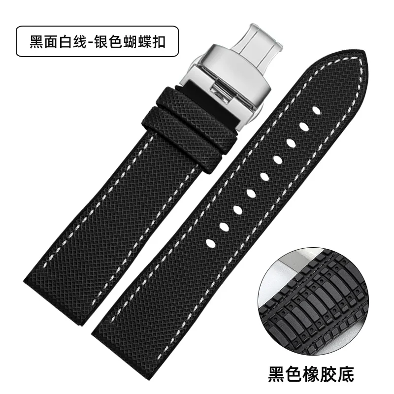 thumbnail image 1 of Correa de reloj de silicona suave para hombre, correa de reloj de nailon y caucho fluorado de 20, 22, 23 y 24 mm para Tudor, Breitling, Citizen, Tissot, 1 of 5
