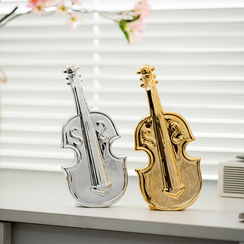 

Nordic Ceramic Gold Violin Sculpture Ornaments Living Room Bedroom Wine Cabinet Desktop Furnishings Handicrafts Birthday Gifts