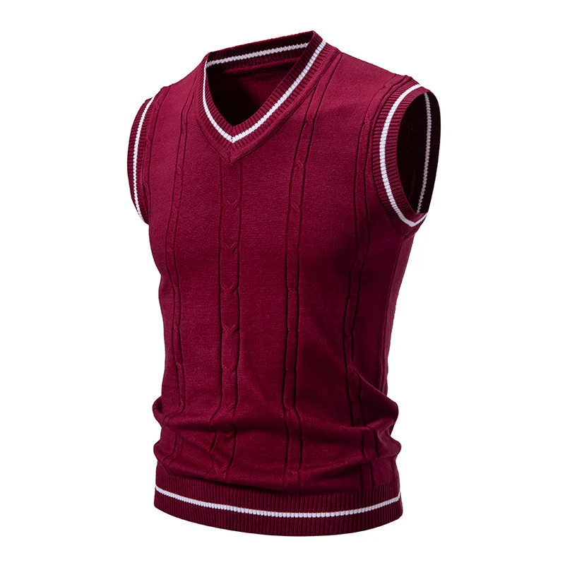 Men's New Sleeveless Sweater Fashion Embroidered V-neck Casual Lined Vest Men's Top 2