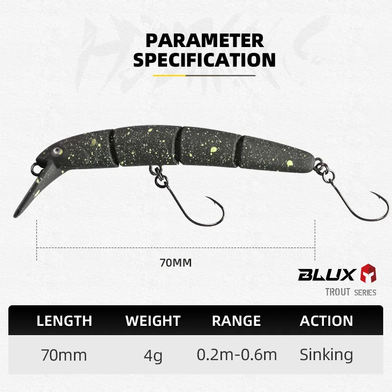 BLUX HYDRAM-S Joint Minnow 70mm 4g 0.2-0.6m Fishing lure Sinking Crank Wobbler Area Trout  Stream Freshwater Bait Gear 2