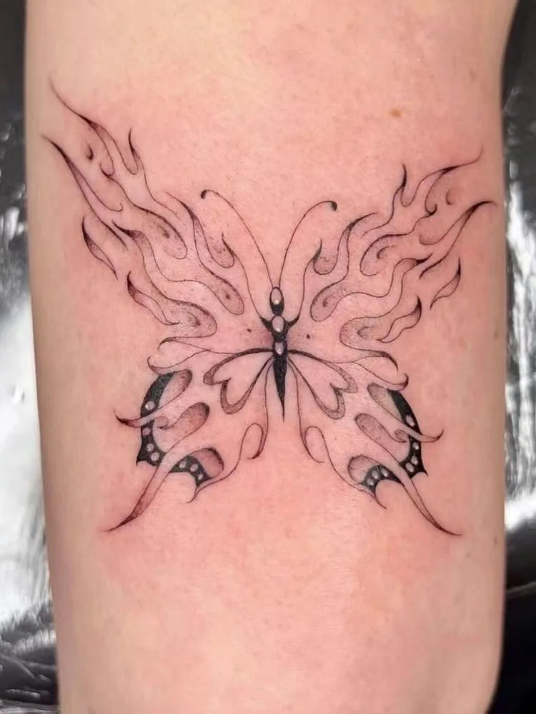 

Juice Blue Fake Tattoo Flame Butterfly Flower Arm Waterproof Long Lasting Realistic Body Art Decal Men Women