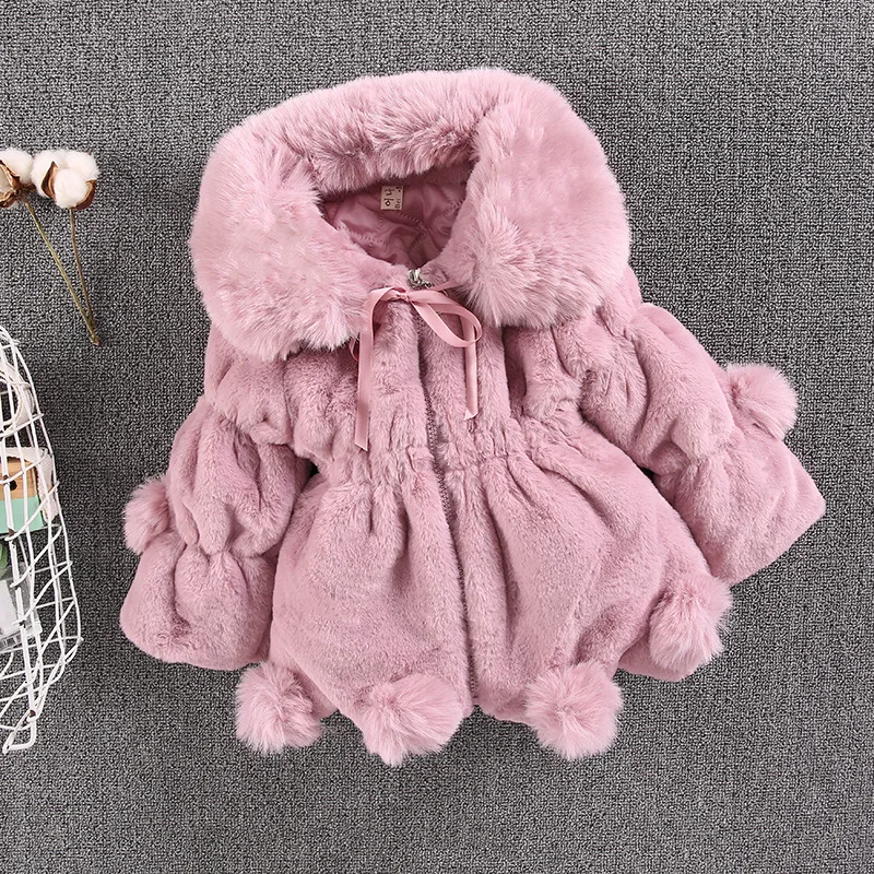 Plush thickened children's clothing jacket cute baby child clothes jacket autumn and winter cotton thickened hooded warm girl