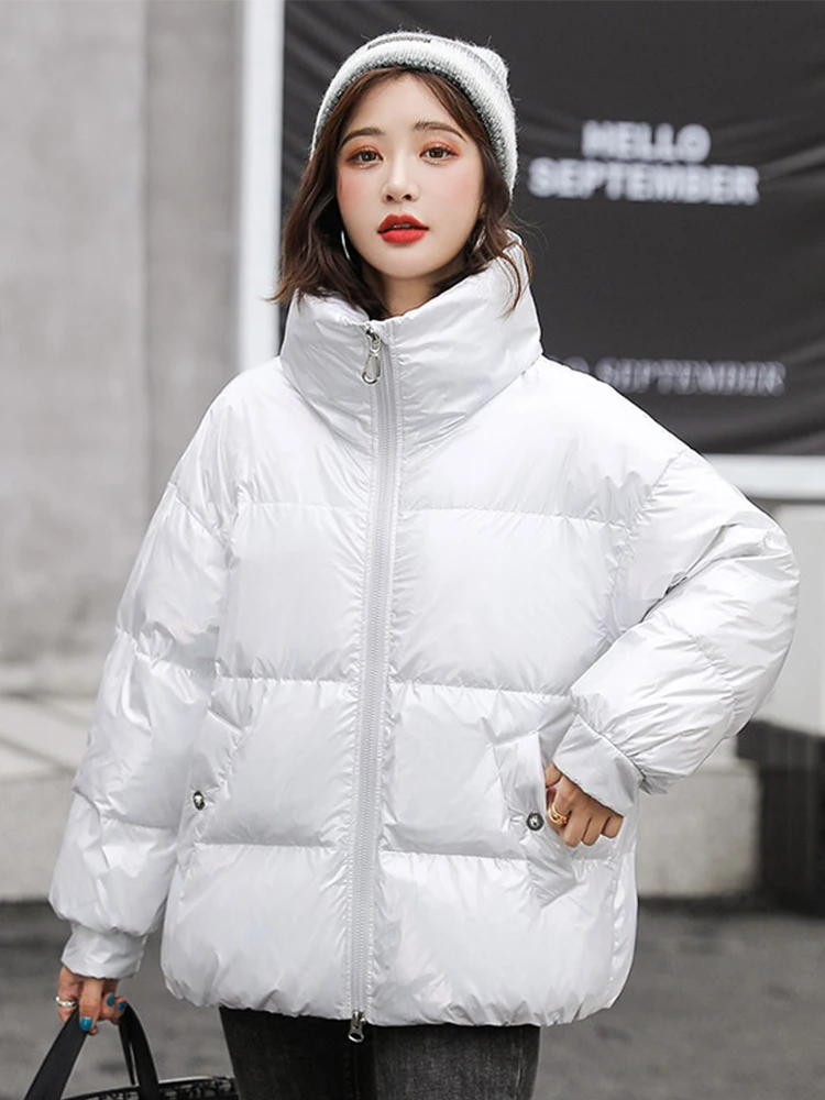 

FMFSSOM Winter Women Jacket 90% White Duck Down Coat Long sleeve Casual Jacket Solid Stand Collar Zipper Warm Snow Out Wear