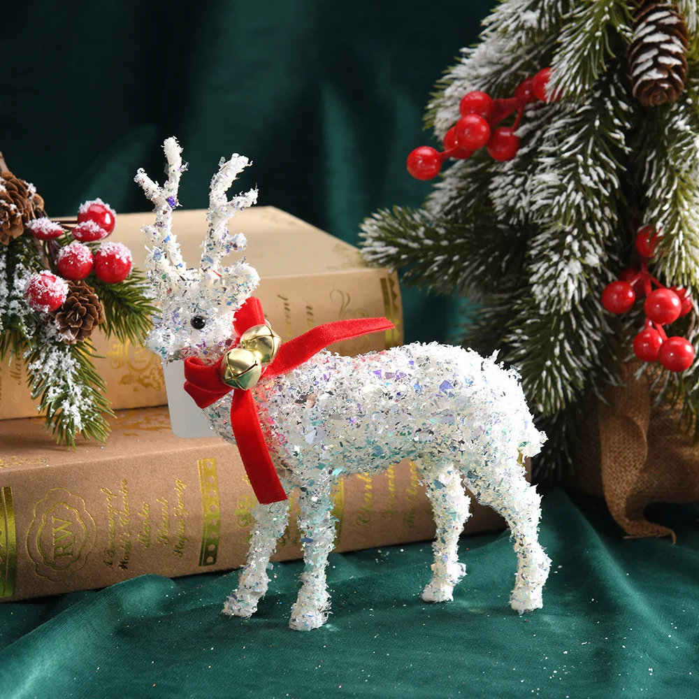 Glitter Christmas Deer Ornaments Christmas Holiday Decoration Window Display Scene Atmosphere Matching Elk Reindeer Sculpture